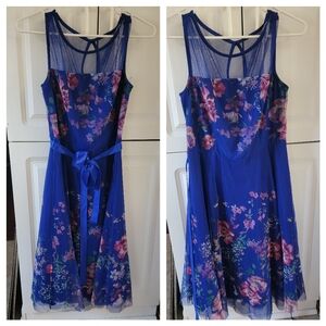 Cardalite Floral Purple/blue Sleeveless Dress with Belt